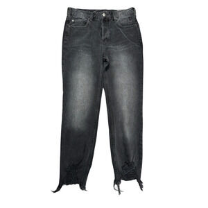 Free People Chewed Up Mid Rise Straight Jeans Womens Size 26 Black Denim